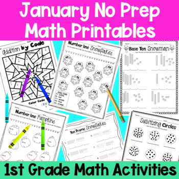 Preview of January First Grade No Prep Math Worksheet Packet