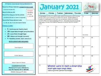 January Fitness Calendar 2021 by Physical Education Fun | TpT