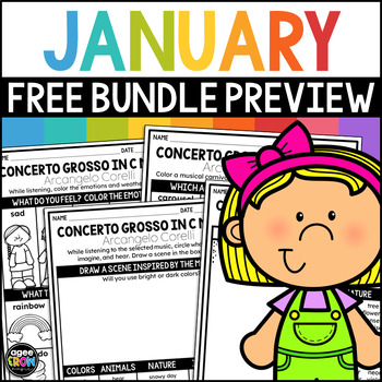 Preview of January Free Bundle Preview | Mindful Listening, Weather, Carnival, and Coloring