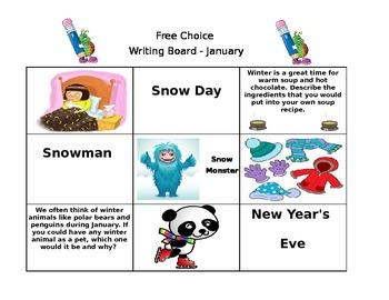 Preview of January Free Choice Writing Board