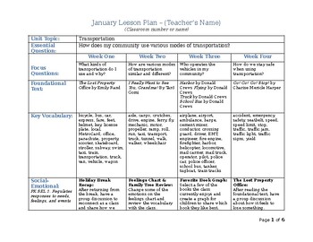 Preview of Prekindergarten - January Full Month Lesson Plan - NYS Common Core