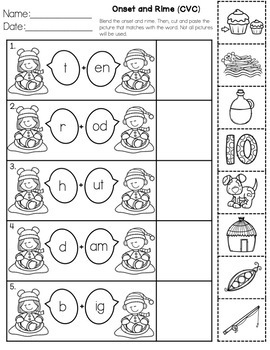 January Fun: Kindergarten Literacy Packet (Onset and Rime/CVC/Rhyme ...