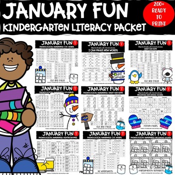 Preview of January Fun Kindergarten Winter Break Packet Onset and Rime/CVC/Rhyme/Syllables
