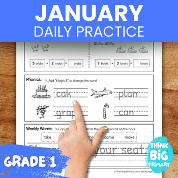 Preview of January First Grade Spiral Math & Phonics Daily Practice