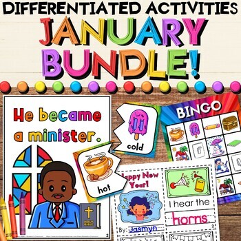 Preview of January Growing Bundle with Martin Luther King, Opposites, New Years Activities