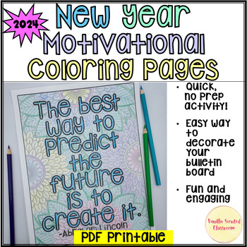 Preview of January Happy New Year 2024 adult teen kids coloring pages motivational mandala