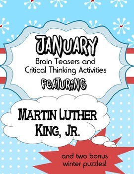 Preview of January Holiday Brain Teasers and Puzzles- Martin Luther King, Jr. and Winter