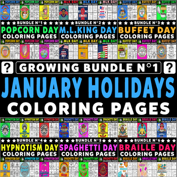 Preview of January Holidays Coloring Pages Growing Bundle N° 1