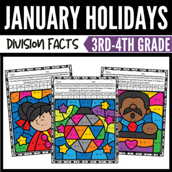 Preview of January Holidays Division Color by Number Bundle