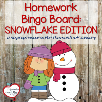 Preview of January Homework Bingo Board: Snowflake Edition