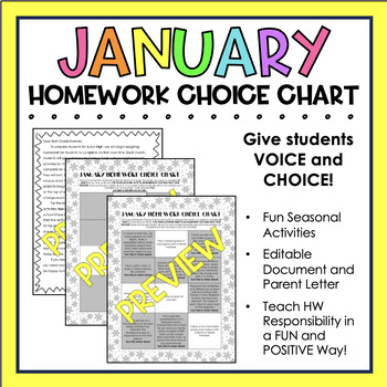 Preview of January Homework Choice Chart