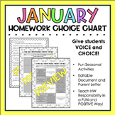 January Homework Choice Chart