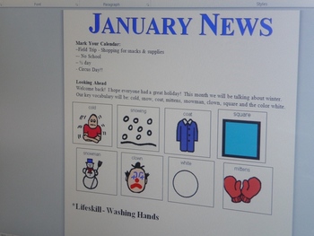 Preview of January Interactive Newsletter with Boardmaker Pictures and Sign language