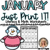 January JUST PRINT IT Print and Use NO PREP Worksheets
