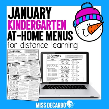 Preview of January Kindergarten Choice Board Activities - Math, Writing, Reading Home Menu
