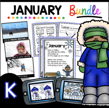 Preview of January Kindergarten Bundle Lessons and activities Phonics Reading Math Writing