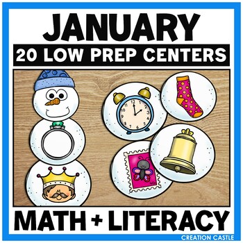 Preview of January Kindergarten Math and Literacy Centers