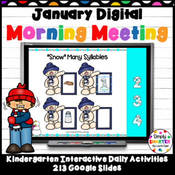 Preview of January Kindergarten Digital Morning Meeting For GOOGLE SLIDES