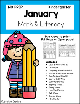 Preview of January Kindergarten Math & Literacy
