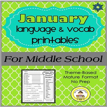 Preview of January Language and Vocabulary Printables for Middle School Speech Therapy