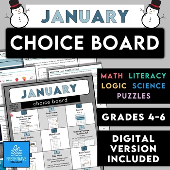 Preview of January Learning Choice Board - Month-Long Fun No Prep Activity Options