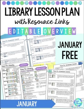 Preview of January Library Lesson Plans Overview and Editable Template with Links