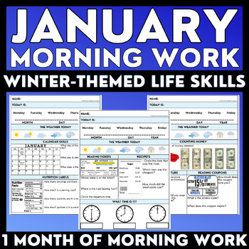 Preview of January Morning Work - Winter-Themed Life Skills - Special Education Worksheets