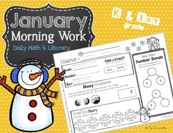 Preview of January Daily Literacy & Math Morning Work {Kindergarten & First Grade} No Prep!