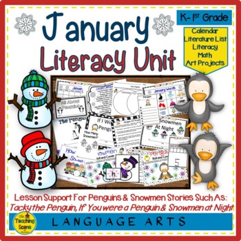 Preview of January Literacy Unit: Lesson Support for Penguin & Snowmen Literature