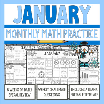 Preview of January Math  | 3rd Grade Spiral Review | 3rd Grade Math Morning Work