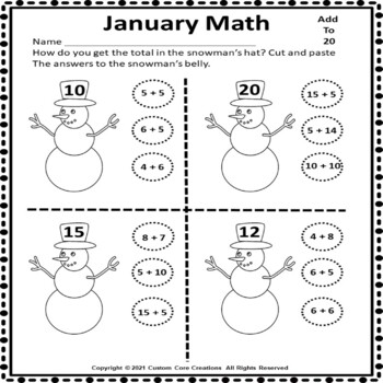 January Math Addition and Subtraction Within 20 by Custom Core Creations