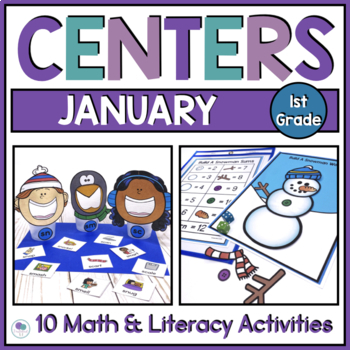 Preview of January Literacy Centers 1st Grade Math Centers And Games | Winter Games