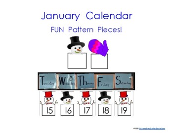 Preview of January Math Calendar Patterns: Snowman, Mitten