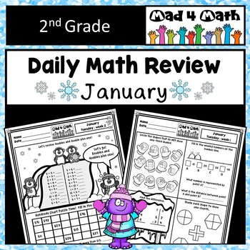Preview of January 2nd Grade Math Spiral Review NO PREP Daily Morning Work Winter