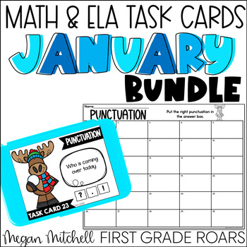 Preview of January Math & ELA Task Card Activities Centers, Fast Finishers, & Morning Tubs