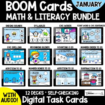 Preview of January Math & Literacy BOOM Cards BUNDLE | Digital Games | Winter