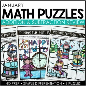 Preview of January Math Puzzles | Winter New Years Addition & Subtraction Activities