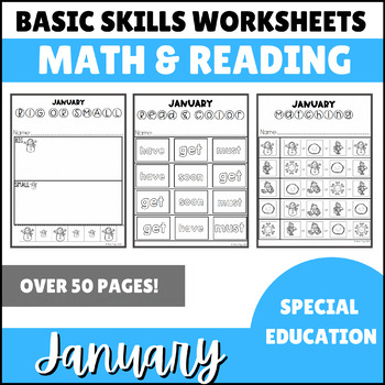 Preview of January Math & Reading Basic Skills for Special Education - Winter, Snowman