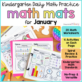 Preview of January Math Spiral Review Worksheets for Kindergarten - Winter & New Years Work