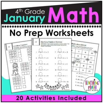 Preview of January Math Worksheets 4th Grade | Winter Math Worksheets Grade 4