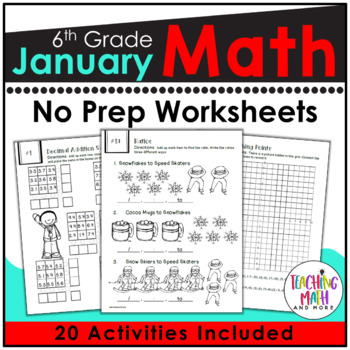 Preview of January Math Worksheets 6th Grade