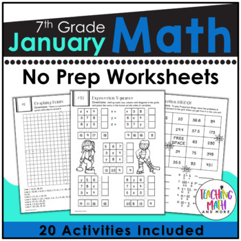 Preview of January Math Worksheets 7th Grade | Winter Math Worksheets Grade 7