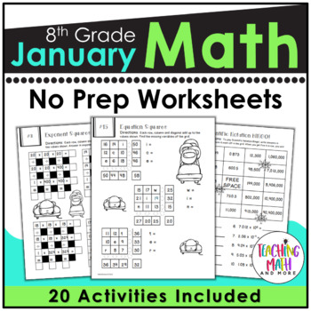 Preview of January Math Worksheets 8th Grade | Winter Math Worksheets Grade 8