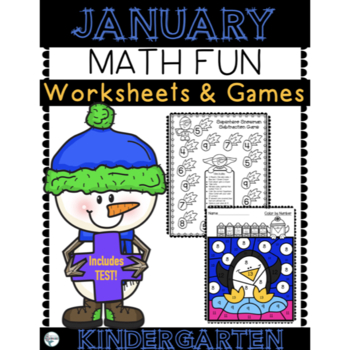 Preview of January Math Worksheets Games and Test Kindergarten