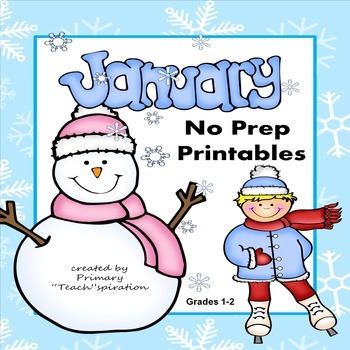 Preview of January Math and ELA No Prep Printable Worksheets 1st 2nd Grade