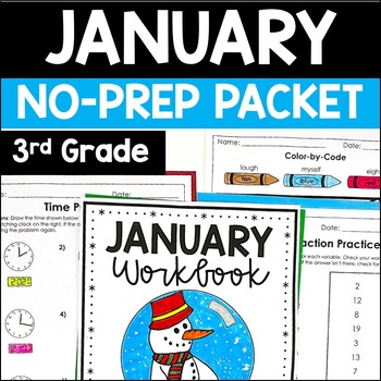 Preview of January Math and Reading Packet | 3rd Grade Winter Math & Reading Activities