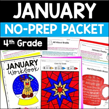 Preview of January Math and Reading Packet | 4th Grade Winter Math & Reading Activities