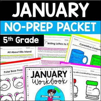 Preview of January Math and Reading Packet | 5th Grade Winter Math & Reading Activities