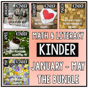 Preview of January - May BUNDLE Kindergarten Math and Literacy Printables
