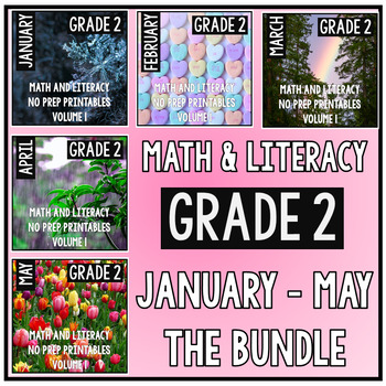 Preview of January - May BUNDLE Second Grade Math and Literacy Printables